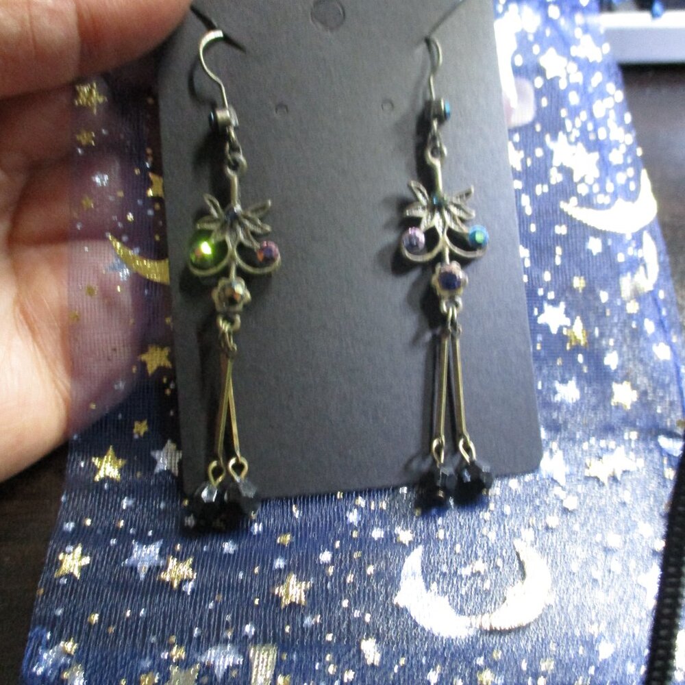 Very Vintage 3" Dangling Earrings - antique, complete with drawstring gift bag
